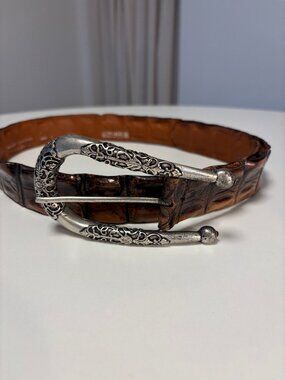 Guido Angeloni Croc Embossed Leather Belt Italy Western Boho Festival Buckle